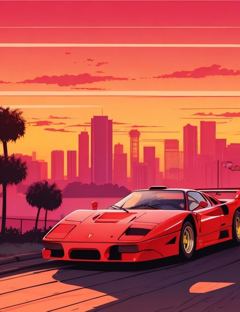 Cars Art, Sunset Background, Ferrari F40, Track Car, 80s Retro, Car Photography, Car Painting, Car Wallpapers, Car Art