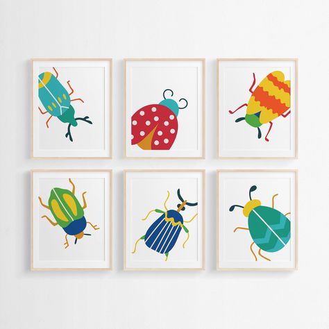 Bug Themed Bathroom, Bug Themed Nursery, Insect Nursery, Beetle Decor, Bug Nursery, Cute Beetle, Bug Wall, Insect Design, Prints For Nursery