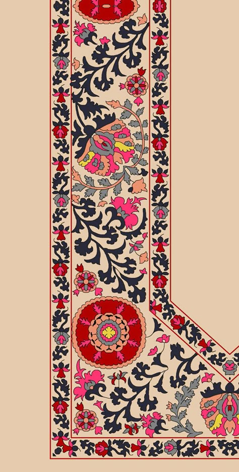 Suzani Pattern Design, Suzani Pattern Prints, Persian Border Design, Digital Dupatta Designs, Kalamkari Borders Design, Paisley Border Design, Persian Embroidery, Kalamkari Border, Ali Raza