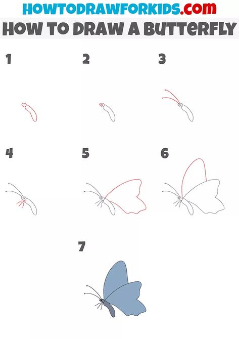 How To Draw Simple Butterfly, Easy Butterfly Drawing Step By Step, How To Draw Butterfly Step By Step Easy, How To Draw A Butterfly Step By Step, Easy To Draw Butterfly, Butterfly Side Profile, How To Draw Butterflies, Butterfly Drawing Step By Step, How To Draw A Butterfly