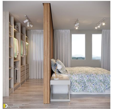 Suite Room Design, Bed With Closet, Wardrobe Behind Bed, Closet Behind Bed, Bedroom Divider, Bedroom Layout Design, Casa Clean, Closet Design Layout, Interior Design Your Home