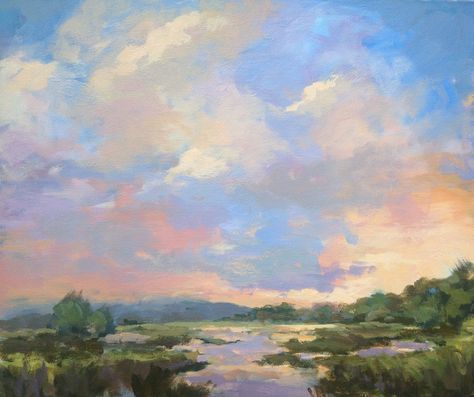 Sunny Sky Painting, Painting Skies, Urban Style Art, Painted Skies, Clouds Painting, Sunny Sky, Cloud Art, Oil Pastel Art, Antique Oil Painting