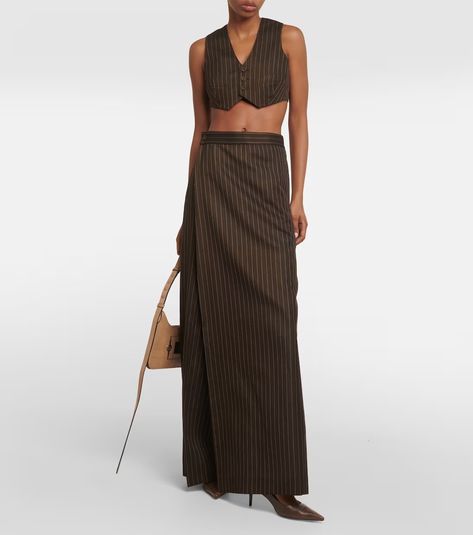 Tattoo pinstripe wool-blend maxi skirt in brown - Jean Paul Gaultier | Mytheresa Jean Paul Gaultier Tattoo, Maxi Skirt Spring, Shop Tattoo, Spring Knits, Brown Jeans, Glam Looks, Paul Gaultier, Designer Jeans, Jean Paul