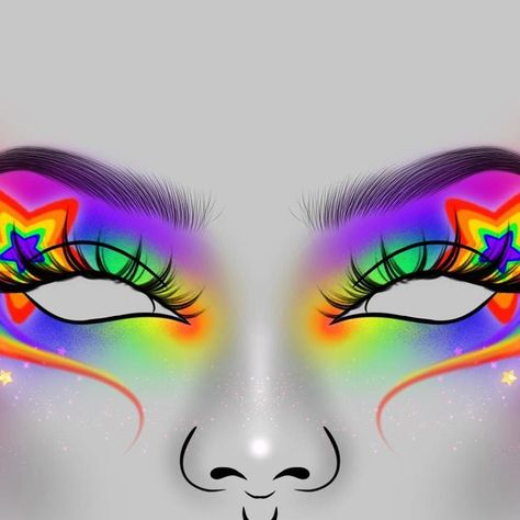 ✨Editing.Go Makeup Art ✨ on Instagram: "Starburst 💫💖 another Pride look 🏳️‍🌈✨ Follow @eg.makeupart to see more face charts! ✨ #pride #makeup #makeupideas #makeuplooks #artmakeup #artisticmakeup #makeupartistry💄 #makeupinspo #makeupinspiration #facechart #facechartart #facechartartist" Pride Face Paint Ideas, Pride Face Paint, Colourful Eye Makeup, Makeup Pride, Drag Pride Makeup, Crazy Makeup Looks Creative, Pride Facepainting, Pride Makeup Ideas, Lgbtq Eye Makeup