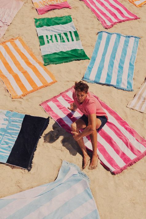 Towel Photoshoot Photo Ideas, Towel Photoshoot, Beach Towel Photography, Towel Photography, Poolside Editorial, Beach Towel Aesthetic Pool, Patterned Beach Towel, Hotel Photography, Striped Art