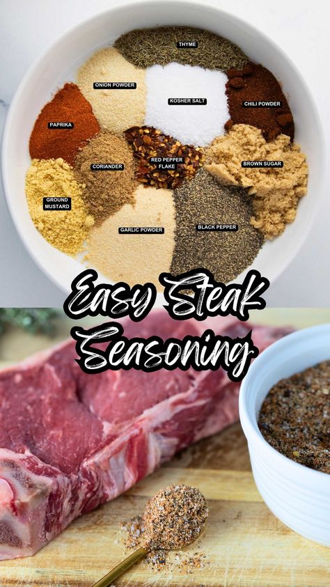 Transform your steak into a flavor sensation with this easy and delicious steak seasoning recipe! Perfect for grilling or pan-searing, this seasoning blend will elevate your steak game to new heights. Try it today and impress your taste buds! #SteakSeasoning #Grilling #EasyRecipes #DeliciousFlavors Steak Recipes Seasoning, The Best Steak Seasoning, Diy Steak Seasoning, How To Season A Steak, Steak Seasoning Recipes Easy, How To Make Steak Tender, How To Season Steak, Best Seasoning For Steak, Stake Seasoning