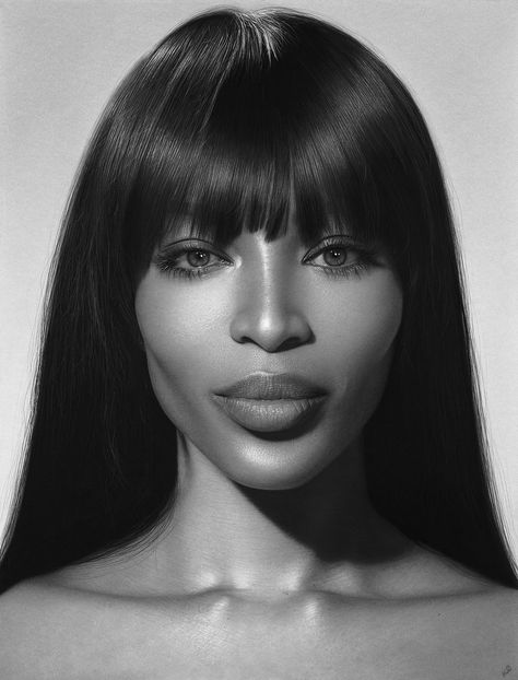 Kelvin Okafor Art - Kelvin Okafor Art Hyperrealistic Drawing, 90s Supermodels, Daily Outfit Inspiration, Christina Ricci, Hyperrealism, Black And White Portraits, Naomi Campbell, 인물 사진, White Photo