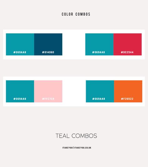 Torquise Color Combination, Color Palette Teal Colour Combinations, Teal And Red Color Palette, Teal Blue Color Combinations, Teal Colour Combinations, Blue Teal Color Palette, Color Schemes Teal, Teal Color Combinations, Red Color Hex