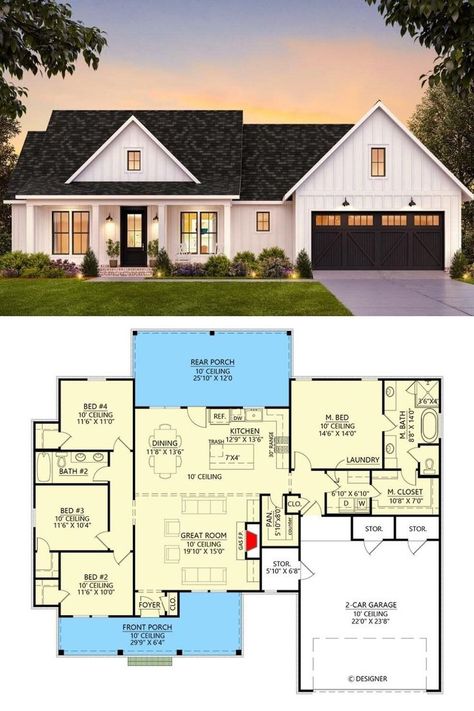 Porch Floor Plan, Single Story House Floor Plans, Aesthetic Farmhouse, Porch Floor, Farmhouse Floor Plans, Barn Style House Plans, Building Plans House, Plans House, Farmhouse Style Decor