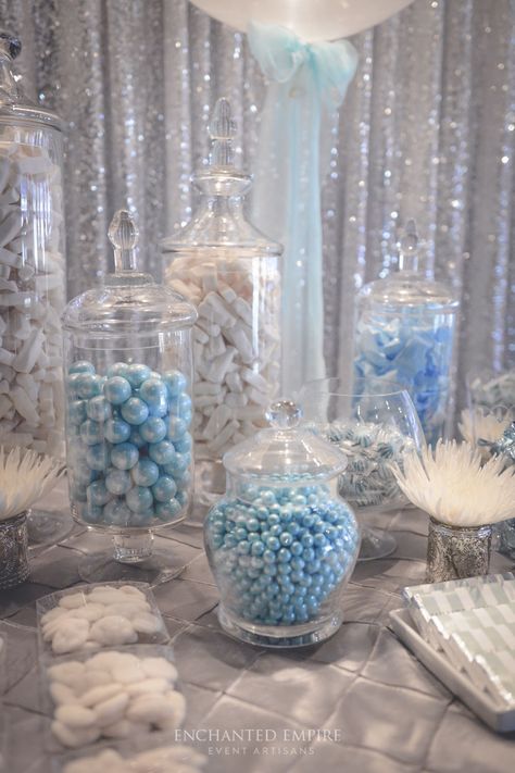 Silver Sequin Backdrop, Sweet 16 Cinderella Theme, Cinderella Quince, Blue Candy Buffet, Baby Blue Quinceanera, Sweet 16 Winter Wonderland, Cinderella Quinceanera Themes, Sweet 16 Winter, Cinderella Sweet 16