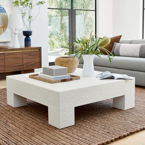 White Coffee Table Decor, Square Coffee Table Decor, Square Coffee Table Styling, White Coffee Tables, Unique Coffee Table Design, Large Square Coffee Table, White Coffee Table, Luxury Coffee Table, Table Decor Living Room