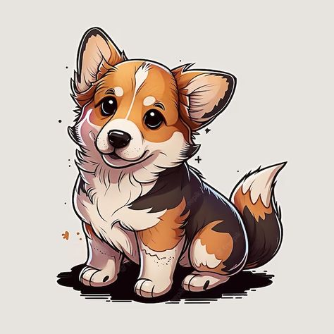 Drawing Of A Dog, Anime Puppy, Corgi Drawing, Cute Dog Drawing, Dog Portraits Art, Corgi Art, Puppy Drawing, Art Mignon, 강아지 그림