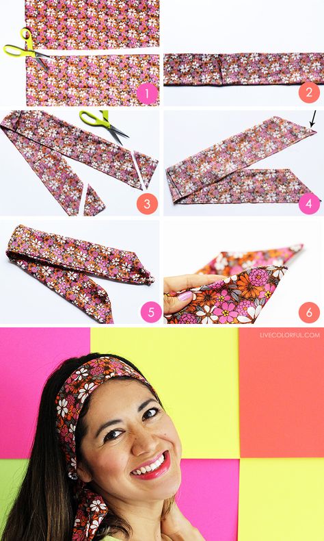 How To Sew A Bandana Headband, How To Make A Hair Band Fabric Headbands, Diy Bandana Headband, Material Headbands, 70s Headband, Diy Head Scarf, Make A Headband, Sewing Headbands, Tieback Headbands