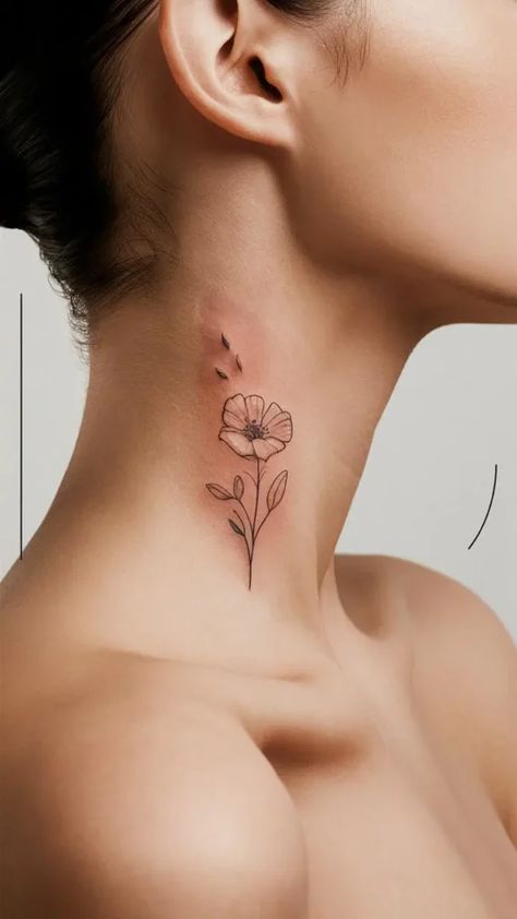 Small Side Neck Tattoos For Women, Women Neck Tattoo, Front Neck Tattoo, Neck Tattoo Ideas, Side Neck Tattoo, Neck Tattoos Women, Fresh Beginnings, Tattoo Ideas For Women, Nature Flowers