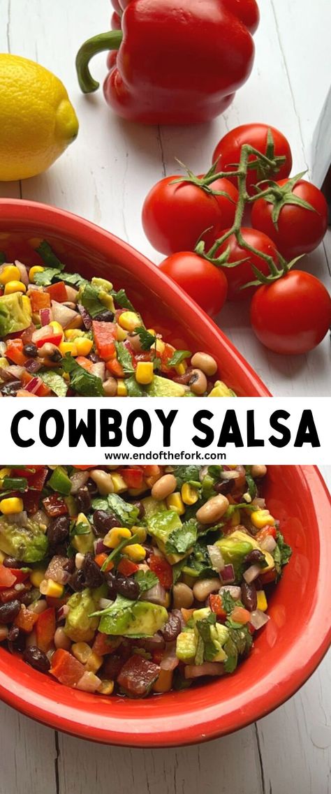 Cowboy salsa is loaded with great healthy ingredients and makes a tasty dip with tortilla chips, packed in lettuce wraps or served alongside roasted meats and vegetables. #cowboysalsa #salsa #healthy #salad #cowboycaviar Cowboy Salsa Recipe, Cowboy Salsa, Bbq Side Dishes, Bbq Side, Healthy Potatoes, Indian Appetizers, Lamb Ribs, Salads Recipes, Fun Recipes