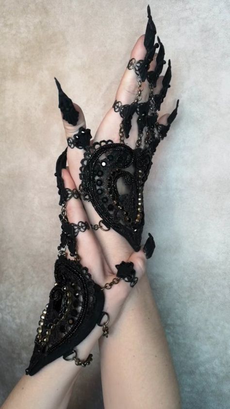 Gala Outfit, Gothic Shoes, Miu Miu Ballet Flats, Hand Jewelry, Baroque Fashion, Fantasy Jewelry, Goth Fashion, Black Beads, Black Lace