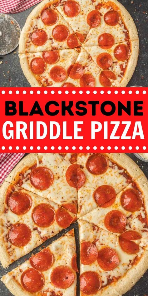 Griddle Pizza - Blackstone griddle pizza recipe Black Stone Griddle Pizza, Pizza Blackstone Griddle, Blackstone Grill Pizza, Griddle Pizza Recipes, Black Stone Pizza Recipe, Black Stone Griddle Recipes Dessert, Black Stone Pizza, Blackstone Pizza Recipes, Black Stone Griddle Recipes Dinner