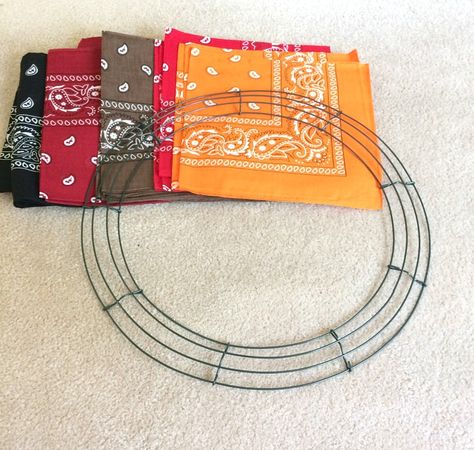 Fall Bandana Wreath -- 12 Months of Wreaths Bandana Wreath, Elegant Fall Wreaths, Easy Fall Wreaths, Easy Diy Wreaths, Wire Wreath Forms, Rag Wreath, Diy Fall Wreath, Wire Wreath, Elegant Fall