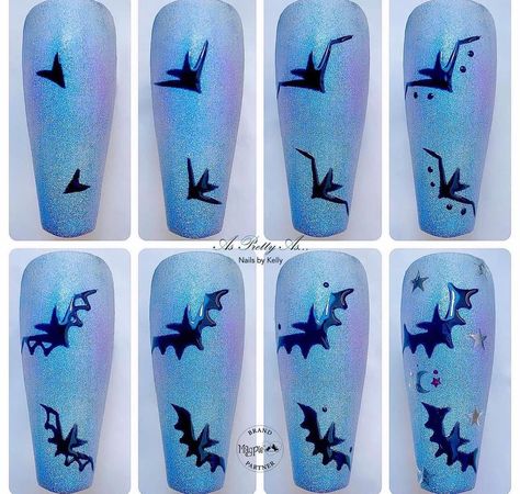 Bats On Nails, Drawing Bats, Fall Nail Ideas Acrylic, Nails Acrylic Neon, Nails Ideas October, Autumn Acrylic Nails, Acrylic Nail Pink, Tie And Dye Dress, Nail Barbie