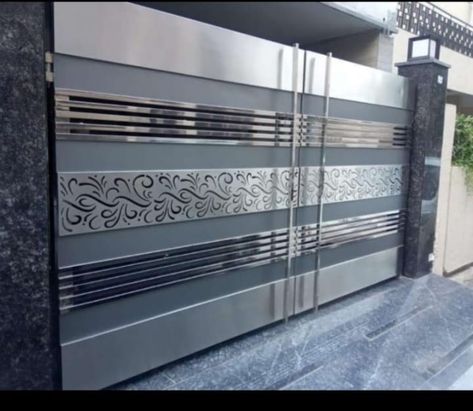 Modern Main Gate Designs, Stainless Steel Gate, Compound Wall Design, Grill Gate, Gate Designs Modern, Grill Gate Design, House Main Gates Design, Steel Gate Design, Compound Wall