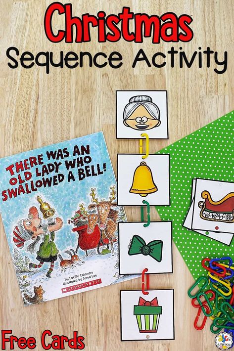 Kids will have fun retelling the Christmas story with this free There Was An Old Lady Who Swallowed A Bell Sequencing Activity. Sequence Story, Christmas Reading Activities, Christmas Literacy Activities, Retelling Activities, Christmas Literacy, Christmas Story Books, Preschool Christmas Activities, Circle Time Activities, The Christmas Story