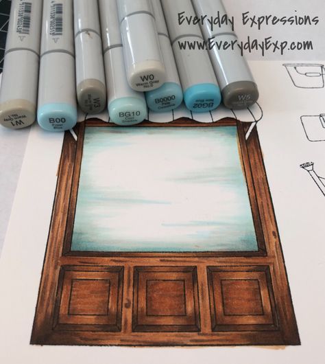 Hero Arts January 2019 card kit with Copic markers for glass window from www.everydayexp.com Window Rendering Marker, Marker Drawing Ideas, Markers Drawing Architecture, Geometric Wall Paint, Window Markers, Markers Drawing Ideas, Video Design Youtube, Drawing Interior, Interior Architecture Drawing