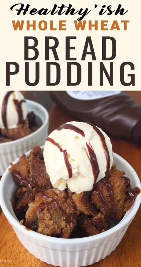 Healthy'ish Whole Wheat Bread Pudding that uses almond milk and applesauce for a lightened up dessert without the loaded calories. Wheat Bread Pudding, Healthy Bread Pudding, Cranberry Bread Pudding, Apple Bread Pudding Recipe, Apple Bread Pudding, Bread Garlic, Cherry Bread, Bread Pudding With Apples, Wheat Bread Recipe