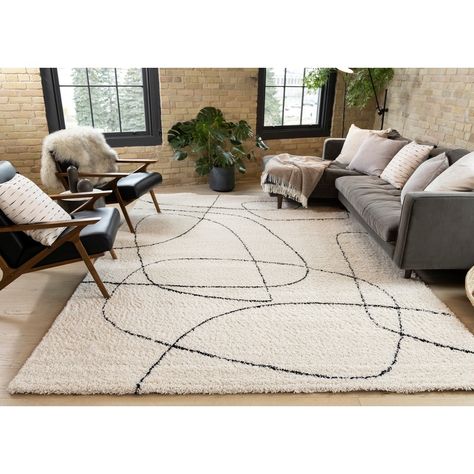 Miley Collection - Cream/Black Simple Shapes Rug - On Sale - Bed Bath & Beyond - 32912216 Black Rug Living Room, Grey Couches, Inspire Me Home Decor, Cream Area Rug, Cream Rug, Black Area Rugs, Living Room Inspo, Black Rug, Contemporary Area Rugs