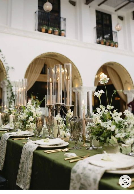 Moss Green Wedding, Green Tablescape, Green Tablecloth, Green Themed Wedding, Green Wedding Colors, Allure Bridals, Sage Green Wedding, Green Table, Wedding Linens