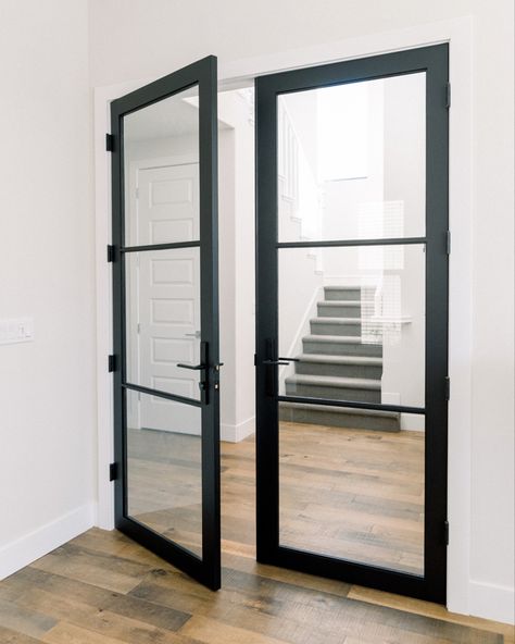 Black Office Doors, Office Doors For Home, Home Office French Doors, Home Office Glass Doors, French Doors Office, Glass Office Doors, Office French Doors, Home Office Doors, Tricorn Black