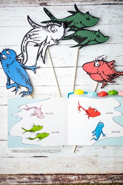 One Fish Two Fish Puppet Printables One Fish Two Fish Activities, March Is Reading Month, Dr Seuss Preschool Activities, 1 Fish 2 Fish, Dr Seuss Coloring Pages, Dr Seuss Preschool, Preschool Numbers, March Reading, Fish Printables