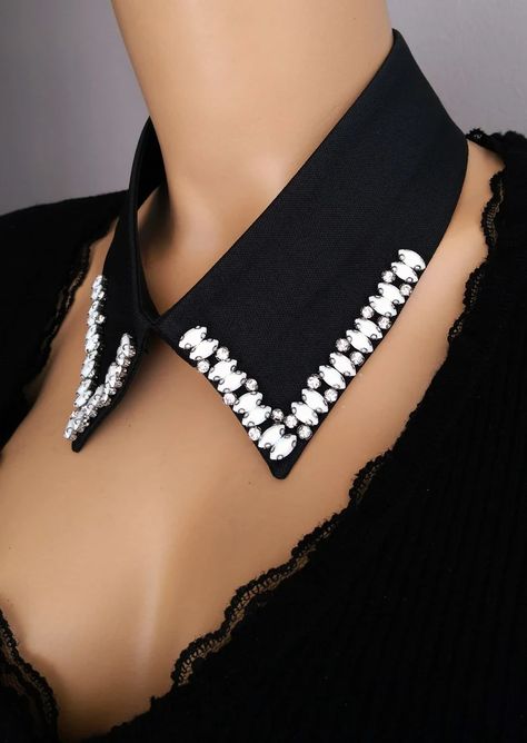 Black Handmade Detachable Collars Embellishment With White - Etsy Turkey False Collar, Detachable Collar, Crochet Shawl, Collar And Cuff, Resin Jewelry, Crochet Top, Crochet Necklace, Fashion Dresses, Cuff