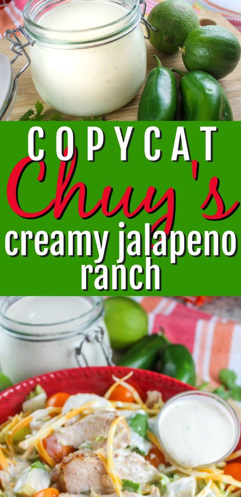 Poblano Ranch Dressing, Jalapeno Dressing Recipe, Jalapeno Salad Dressing, Chicken With Creamy Jalapeno Sauce, Hacienda Ranch Recipe, Panchos Dressing Recipe, Jalapeño Ranch Dressing, Chuys Jalapeno Dip, Jalapeño Ranch