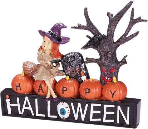 Halloween Decorations Happy Halloween Hand Painted Resin Tabletop Figurine Decoration for Mantel, Shelf and Indoor Outdoor Halloween Home Party Decorations Halloween Home Party, Happy Halloween Signs, Spooky Trees, Painted Resin, Mantel Shelf, Halloween Decorations Indoor, Halloween Home, Unique Halloween, Halloween Signs