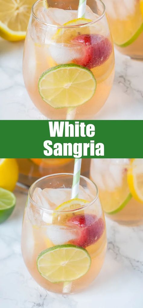 White Sangria Recipe - An easy white wine sangria that is crisp, refreshing, and delicious. Great for entertaining or just because! 3 Ingredient Sangria, White Zinfandel Sangria Recipes, White Wine Sangria With Vodka, Quick And Easy Sangria Recipes, Low Calorie Sangria Recipes, White Wine Sangria Recipe Summer, White Sangria Recipe Peach, Easy Summer Sangria Recipes, Big Batch Sangria Recipe