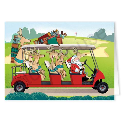 Christmas Cards Envelopes, Christmas Golf, Santa And His Reindeer, Christmas Jokes, Merry Christmas To All, Golf Humor, Funny Christmas Cards, Birthday Stickers, Easter Crafts For Kids