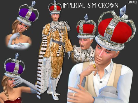 Bruxel - Imperial Sim Crown - Get to Work needed Sims 4 Male Hats, Sims 4 Crown Cc, Sims 4 Royalty Cc, Sims 4 Male, Male Crown, Royal Crowns, Lady In Waiting, Sims 4 Dresses, Sims 4 Characters