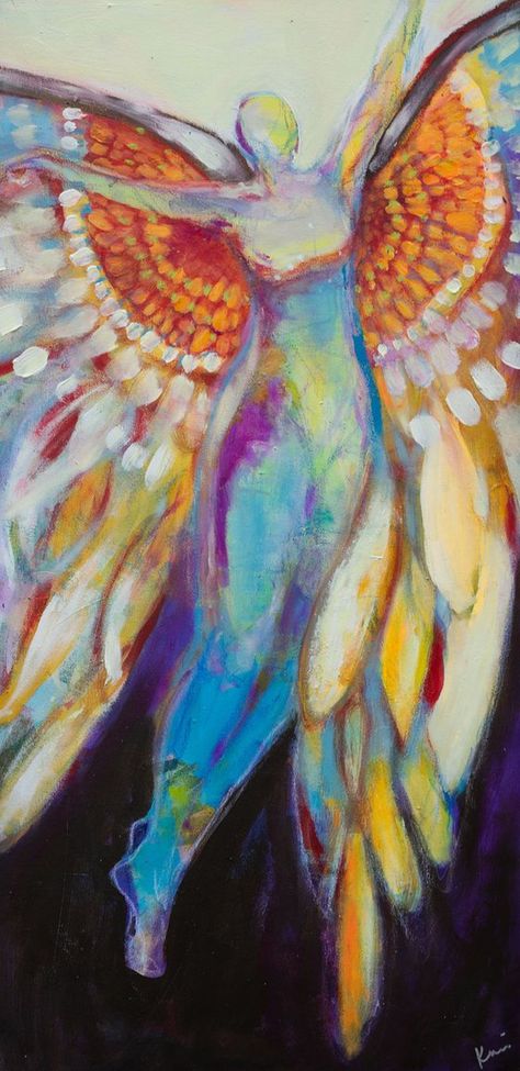 Kerri McCabe - Paintings for Sale | Artfinder Angel Painting Abstract, Flying Angel Art, Angel Painting Acrylic, Pintura A Guache, Holy Spirit Art, Wings Painting, Angel Wings Painting, Angel Goddess, Watercolor Angel