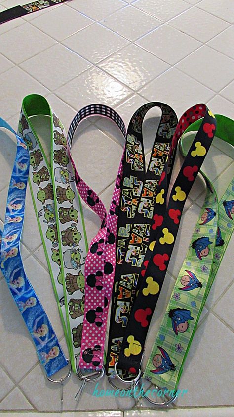 How To Make Lanyards, Disney Lanyard, Diy Lanyard, Ribbon Flats, Fabric Lanyard, Teacher Lanyard, On The Corner, Disney Trading Pins, Great Teacher Gifts