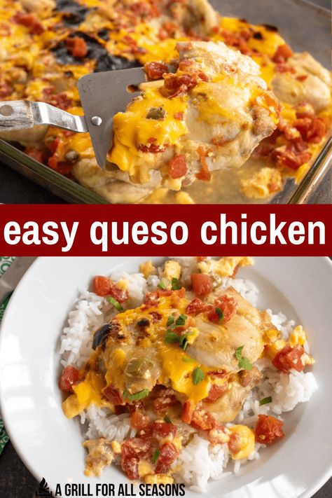 Queso Chicken couldn't be any easier to make. With just three simple ingredients, this delicious chicken recipe is the perfect pairing with rice or filling up a bowl and eating as is. Recipe Chicken Thighs, Con Queso Recipe, Chicken Temperature, Queso Chicken, 3 Ingredient Dinners, Queso Recipe, Chicken Easy, Joy Filled Eats, Fast Easy Meals