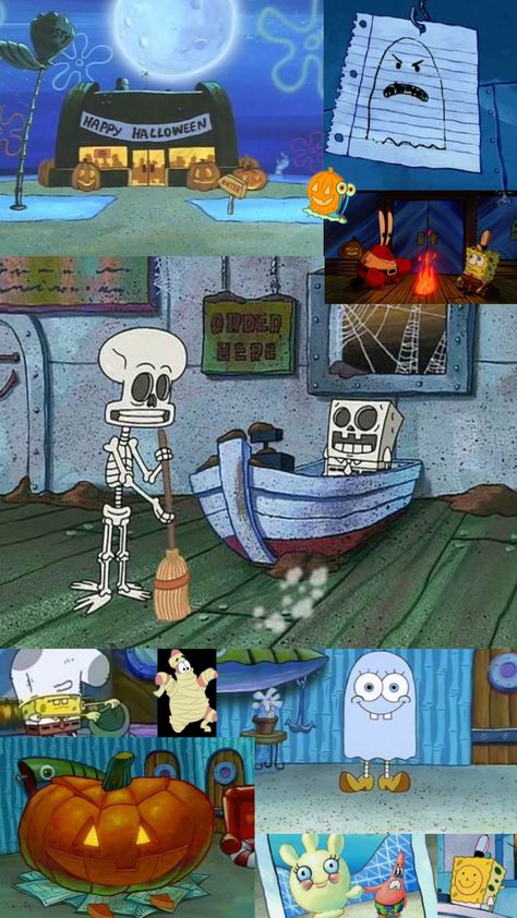 Halloween Wallpaper Spongebob, Spongebob Fall Wallpaper, Halloween Wallpaper Funny, Halloween Cartoon Wallpaper, Spongebob Halloween Wallpaper, Funny Halloween Wallpaper, Cartoon Halloween Wallpaper, Halloween Spongebob, Halloween Cartoon Characters