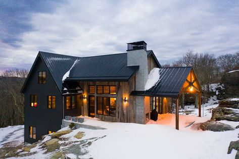 A secluded mountaintop escape in the breathtaking Blue Ridge Mountains One Kindesign, Timber Frame Porch, Deck Addition, Woodland Retreat, Board And Batten Exterior, Family Homestead, Modern Mountain Home, Mountain Modern, Modern Mountain