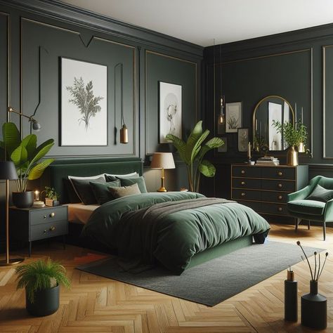 15 Elegant Dark Green Bedroom Ideas for Tranquility Dark Green Bedroom Walls And Ceiling, Dark Green Ceiling Bedroom, Dark Bedroom Ceiling, Coloured Ceiling, Dark Green Bedroom Ideas, Organizer Tips, Green Room Colors, Dark Green Bedroom, Dark Green Rooms