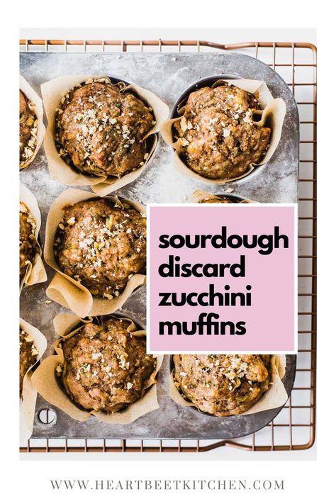 Use your #SourdoughStarter discard to make these  Zucchini Walnut Muffins: soft and fluffy, sweet from bananas and honey. Zucchini Bread Muffins, Carrot Zucchini Muffins, Zucchini Muffins Healthy, Banana Zucchini Muffins, Sourdough Muffins, Zucchini Banana, Zucchini Muffin Recipes, Veggie Muffins, Walnut Muffins