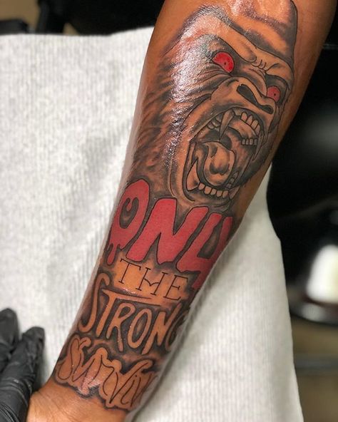 Tato Joker, Good First Tattoos, Black People Tattoos, Arm Tattoos Black, Lion Forearm Tattoos, Black Men Tattoos, 16 Tattoo, Gorilla Tattoo, Small Forearm Tattoos