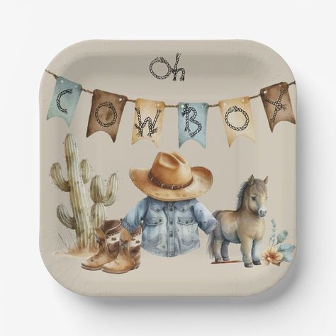 Cowboy Table Decorations, Cow Baby Shower Centerpieces, Little Cowboy Baby Shower Ideas, Cowboy Centerpieces, March Baby Shower, Cowboy Baby Shower Theme, Western Centerpieces, Boy Western, Baby Shower Plates