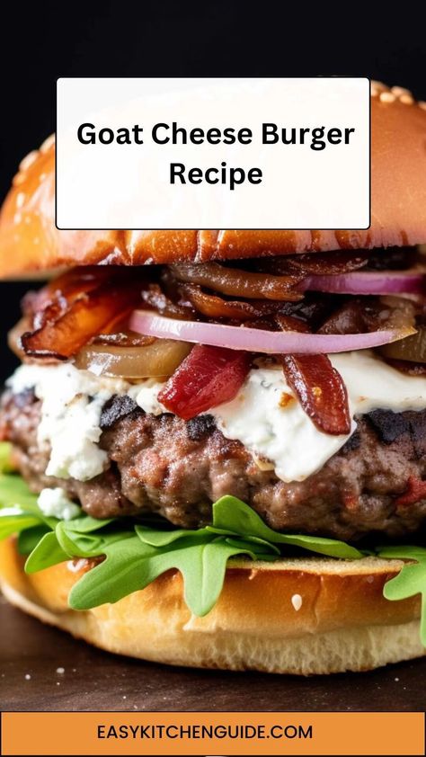 Delicious Burger With Goat Cheese – Easy Kitchen Guide Goat Cheese Burger Recipes, Ground Beef Burger Recipe, Cheese Burger Recipe, Goat Cheese Burger, Making Burger Patties, Easy Burger Recipe, Burger Recipes Beef, Cheeseburger Recipe, Lamb Burgers