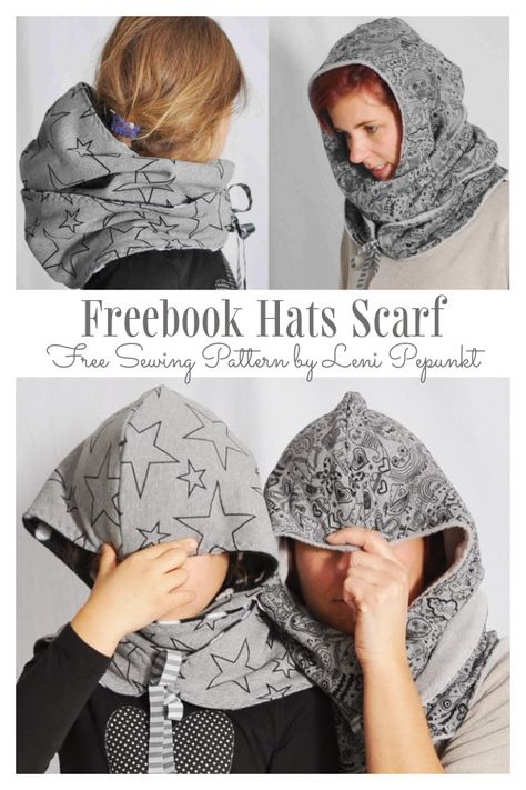 DIY Fabric Hooded Scarf Free Sewing Pattern | Fabric Art DIY Hood Pattern Sewing, Diy Hooded Scarf, Fabric Art Diy, Scarf Sewing Pattern, Sewing Scarves, Snood Pattern, Hooded Scarf Pattern, Sewing Tutorials Bags, Sewing Hats