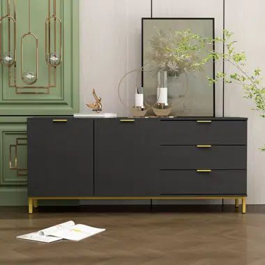 Everly Quinn Wavalene 69'' Wide 3 Drawer Sideboard | Wayfair Storage Buffet, Coffee Bar Cabinet, Dining Room And Living Room, Large Storage Cabinets, Cabinet Sideboard, Buffet Sideboard, Large Sideboard, Sofa End Tables, Credenza Sideboard