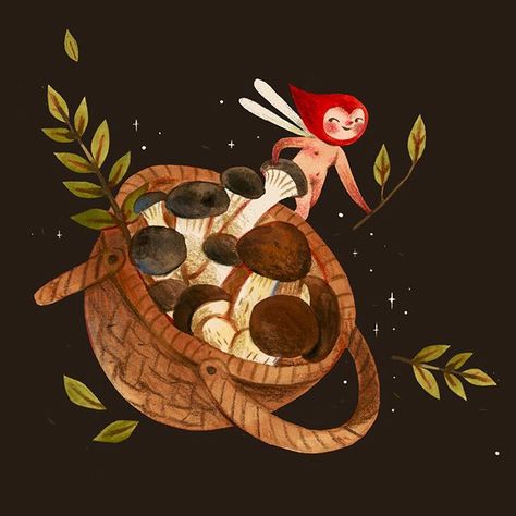 Jamie Green on Instagram: “Hope your day feels like a basket full of mushrooms (so...very good). #mushrooms #foraging #mycology #cottagecore #illustration #botanical” Mushroom Trip, 동화 삽화, Art Trends, The Hill, Children's Book Illustration, College Art, Book Illustration, Peaches, Art Inspo